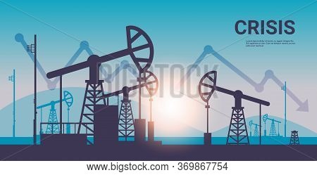 Pumpjack Silhouette Petroleum Production And Trade Oil Industry Downward Chart Arrow Falling Price C
