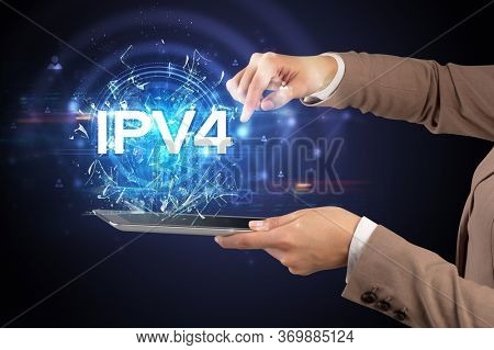 Close-up of a touchscreen with IPV4 abbreviation, modern technology concept