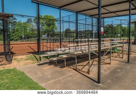 Empty Bleachers At The Baseball Softball Fields Closed To The Public Due To The Coronavirus Pandemic