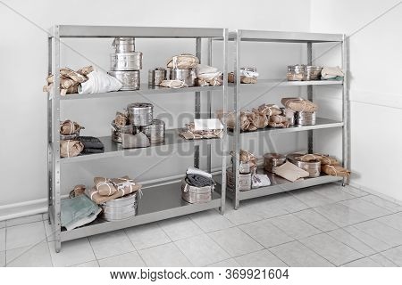 Medical Equipment Storage Rack With Stylized Instruments