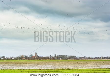 Panorama Of Anjum In Winter, North Of Netherlands