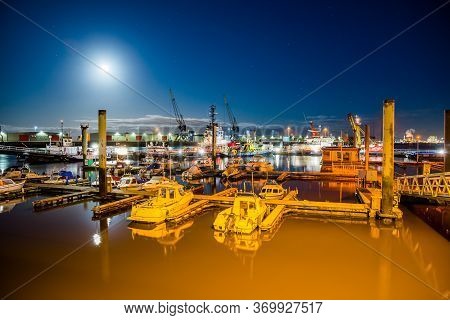 Delfzijl, Netherlands - January 10, 2020. Port At Night