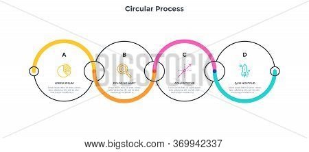 Chain-like Diagram With 4 Connected Circular Elements Or Links. Concept Of Four Steps Of Project Man