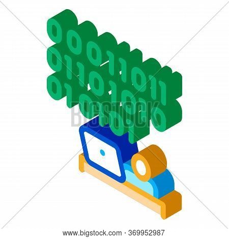 People Come Up With Binary Code Icon Vector. Isometric People Come Up With Binary Code Sign. Color I