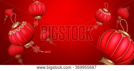 Chinese New Year Design Background. Flying Chinese Red Lanterns