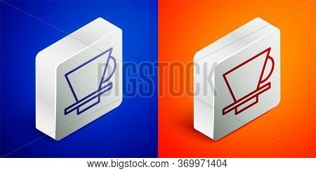 Isometric Line V60 Coffee Maker Icon Isolated On Blue And Orange Background. Silver Square Button. V