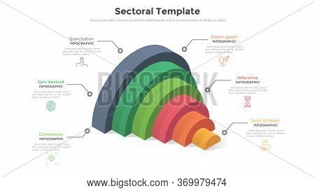 Volumetric Diagram With Six Colorful Semi-circular Elements And Place For Text. Concept Of 6 Levels 