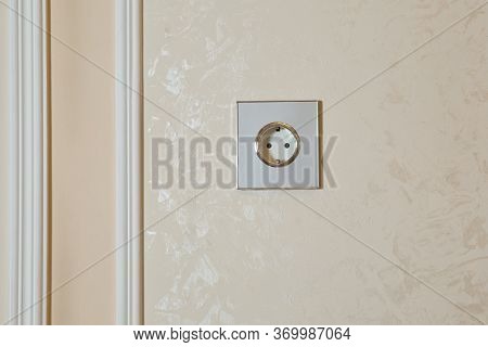 Electrical Switch And Plug On Wall . Realistic White Socket. Plug White Shadow Rectangle Wall . Gree
