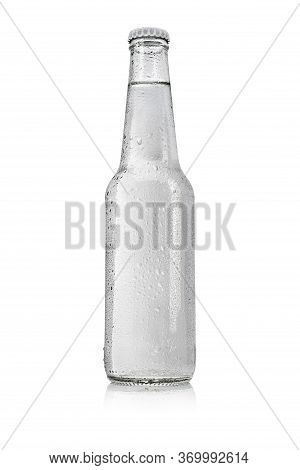 Transparent Glass Bottle With Still, Spring Or Mineral Water Without Label Isolated On White Backgro