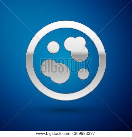 Silver Petri Dish With Bacteria Icon Isolated On Blue Background. Vector Illustration