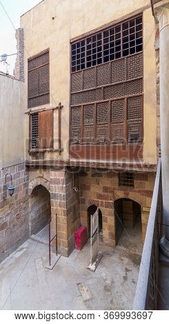 Facade Of Ottoman Era Historic Waseela Hanem House With Wooden Oriel Windows - Mashrabiya - Medieval
