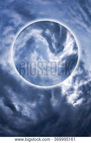 Aesthetic Modern Art Collage With Clouds Blue Sky In Style Of The 80-90s. Real Natural Sky Compositi