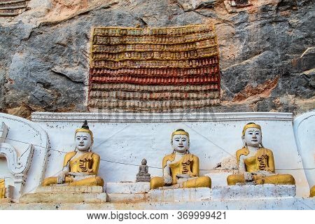 Buddha Statues In Yathaypyan Kawgungu Cave, Hpa An , Myanamar, Former Burma