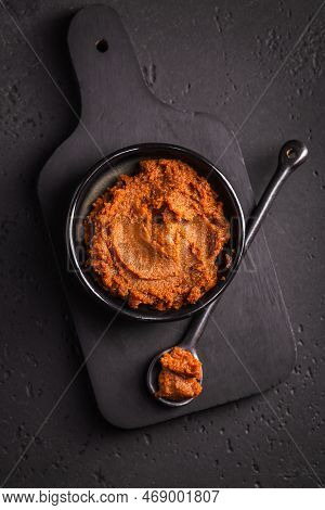 Miso Paste - Japanese Traditional Soybean Processed Foods, On Black Background