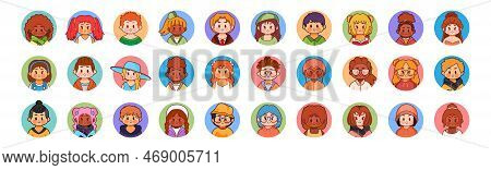Vector Set Of Different Cute Faces Isolated