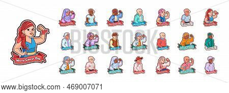Vector Set Of Cartoon Cute Characters World Cancer Day