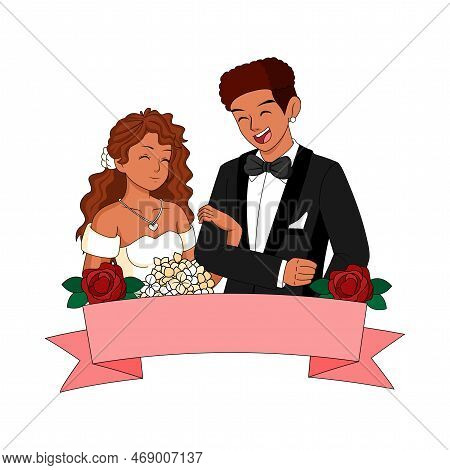 Vector Cartoon Cute Married Wedding Couple Isolated