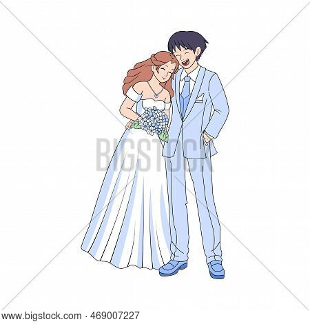 Vector Cartoon Cute Married Wedding Couple Isolated