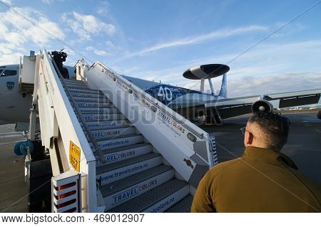 Otopeni, Romania - January 17, 2023: Awacs Airborne Warning And Control System Aircrafts Arrival Fro