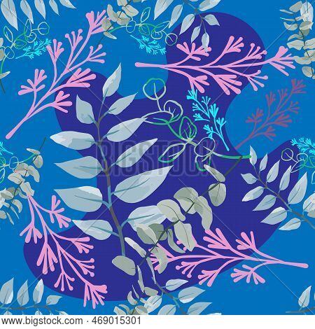 Watercolor Vector Seamless Pattern With Plants And Leaves.