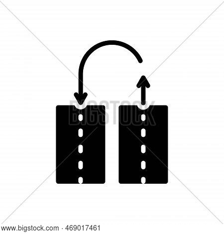 Black Solid Icon For Trackback Path Way Curve Arrow Foothpath Railway-track U-turn Uturn Cycle-path