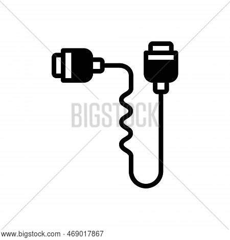 Black Solid Icon For Cord Rope Chord Tether String Tape Electric Cable Plug Power Adapter Wire