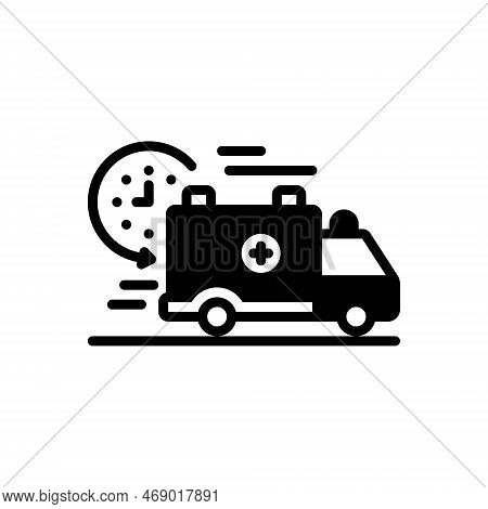 Black Solid Icon For Quickly Soon Hurry-up Fast Speedy Express Truck Parcel Van Delivery Time Watch 