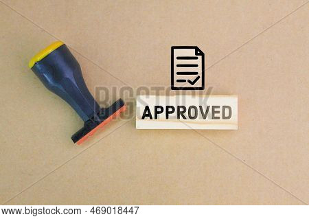 Stamp And Word Approved. Concepts Are Accepted Or Approved. Business Project Permit And Iso Certific