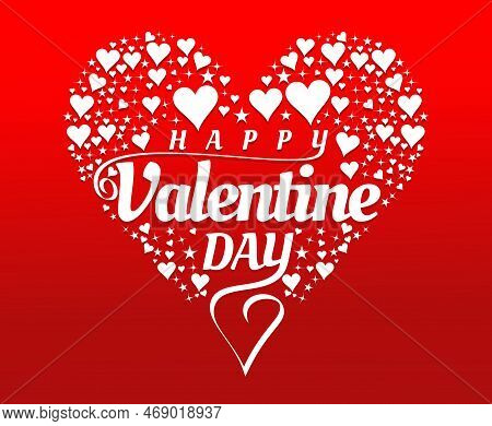 Happy Valentine's Day Design With Additional Ornaments Forming A Heart On A Red Background