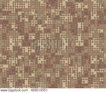 Digital Camo. Seamless Urban Camouflage Truchet Pattern. Military Modern Texture. Brown Beige Colors
