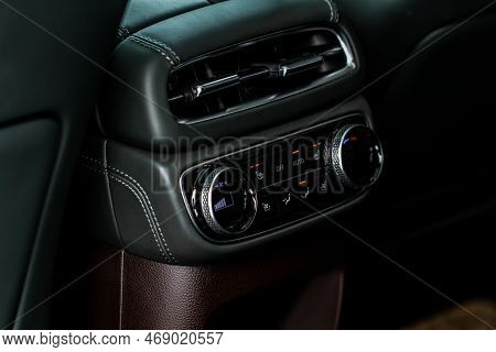Modern Car. Digital Second Row Seat Temperature Control. Car Air Conditioning System Button. Automat