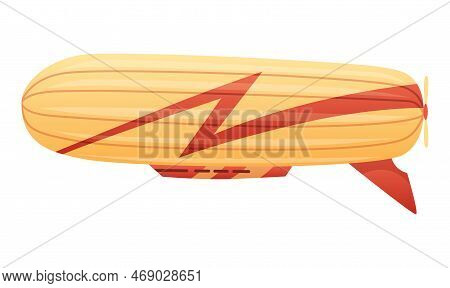 Zeppelin Passenger Airship. Bright Colored Cigar Shaped Balloon Or Retro Zeppelin With Stripes Cabin
