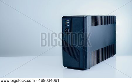 Uninterruptible Power Supply On White Background. Backup Power Ups With Battery. Ups With Stabilizer