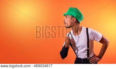 Portrait Of Black Man With Carnival Props Having Fun