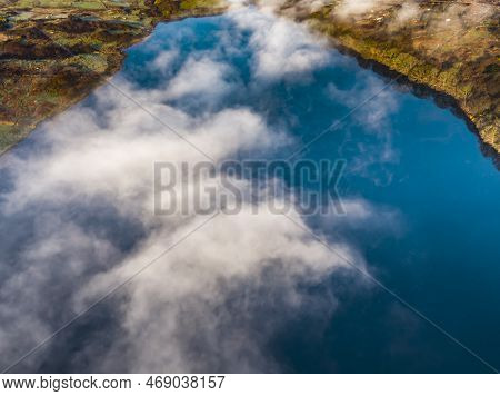 Aerial View Of Lough Fad In The Morning Fog, County Donegal, Republic Of Ireland