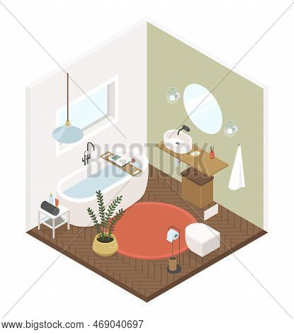 Cozy Bathroom - Modern Vector Colorful Isometric Illustration