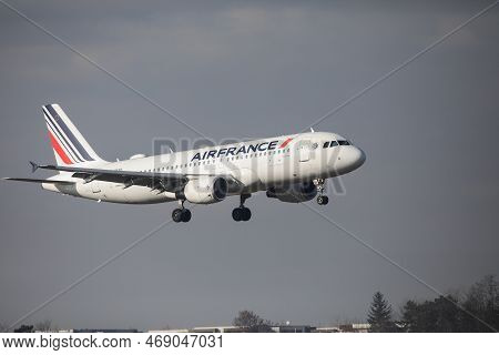 Otopeni, Romania - January 17, 2023: Air France Airline Plane Landing At The Henri Coanda Internatio