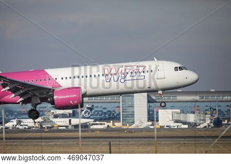 Otopeni, Romania - January 17, 2023: Wizzair Airline Plane Landing At The Henri Coanda International