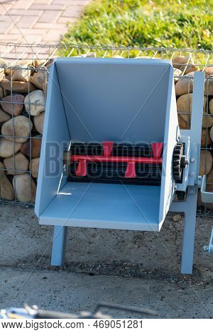 Manual Grape Crusher. Grape Crusher For Sale At A Wine Fair In Moldova At November, Selective Focus,