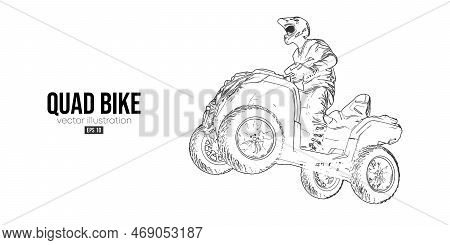Abstract Silhouette Of A Atv Quad Bike, All-terrain Vehicle, Isolated On White Background. Rider Jum
