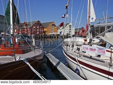 Tromso,  Norway - July 8, 2009: Tromsoya Island City Of Tromso Tromsø Harbour Boats Winter Arctic No