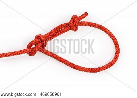 Rope Knot Bowline With Overhand Stopper Knot On A White Background