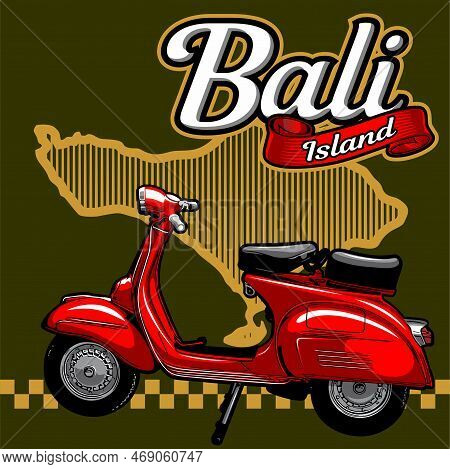Red Scooter In The Background Of The Island Of Bali
