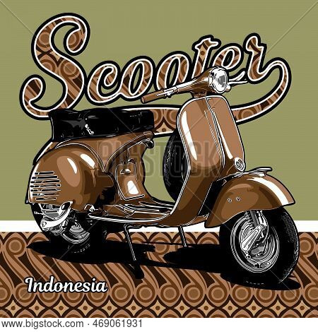 Scooter With Indonesian Batik Pattern Vector Template