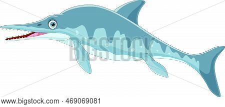 Vector Illustration Of Cartoon Ichthyosaurus On White Background