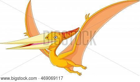 Vector Illustration Of Cartoon Pterodactyl On White Background
