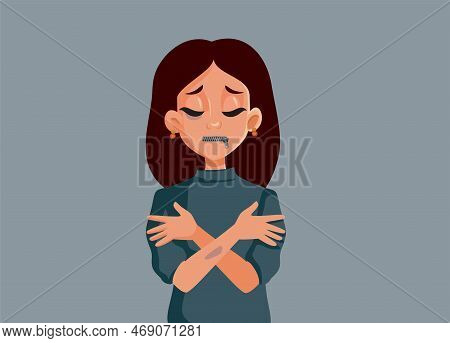 Silenced Abused Domestic Violence Victim Vector Illustration