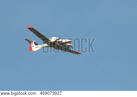 Nakhon Pathom, Thailand - January 14, 2023 : Diamond Da-42 Mpp In Solo Flight Was Were Showing  Flyi