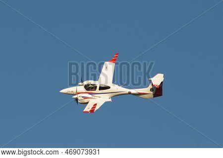 Nakhon Pathom, Thailand - January 14, 2023 : Diamond Da-42 Mpp In Solo Flight Was Were Showing  Flyi
