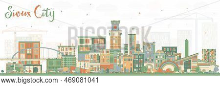 Sioux City Iowa Skyline With Color Buildings. Vector Illustration. Business Travel And Tourism Illus